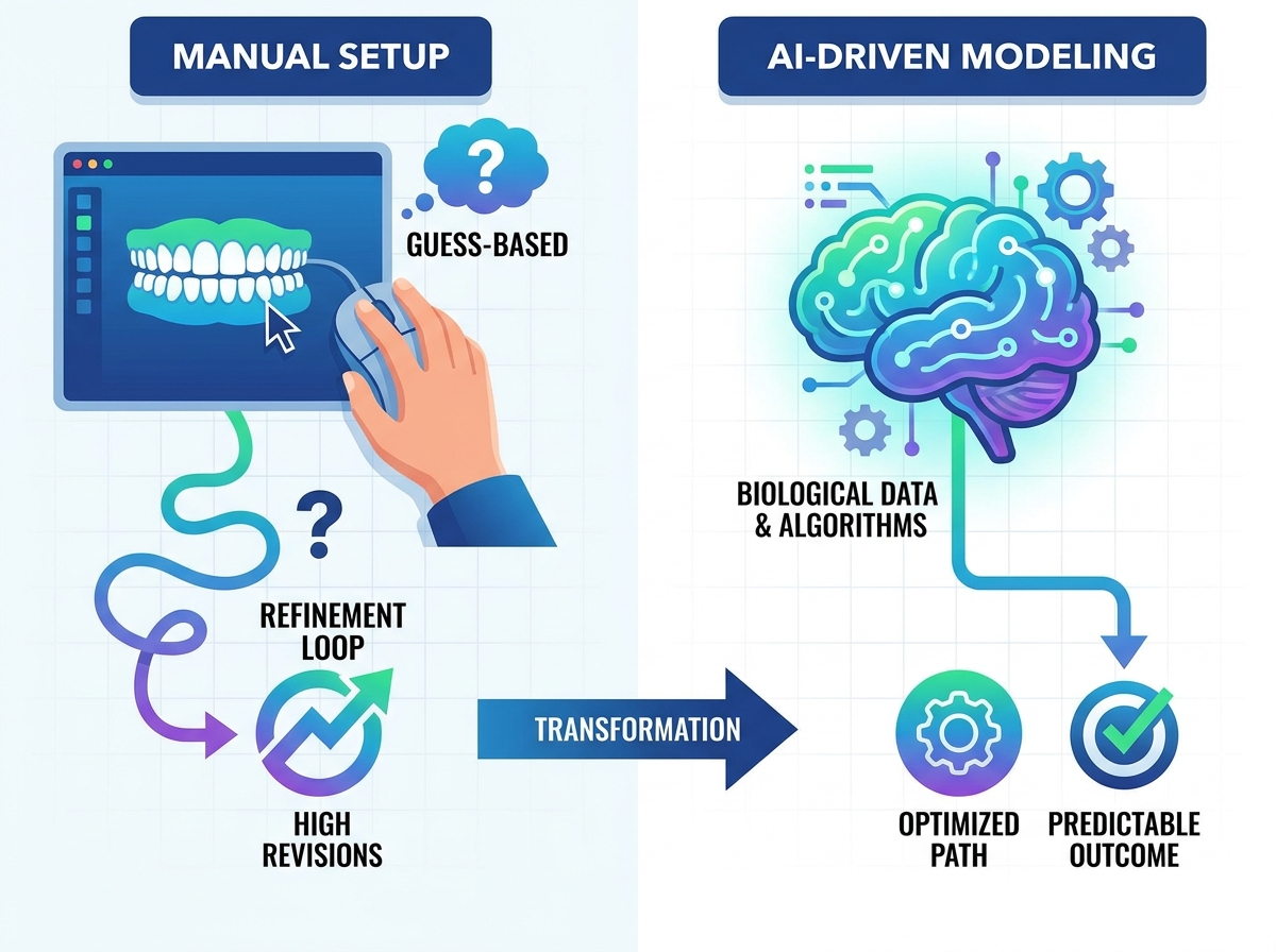 Doctor reviewing AI treatment planning on a digital screen